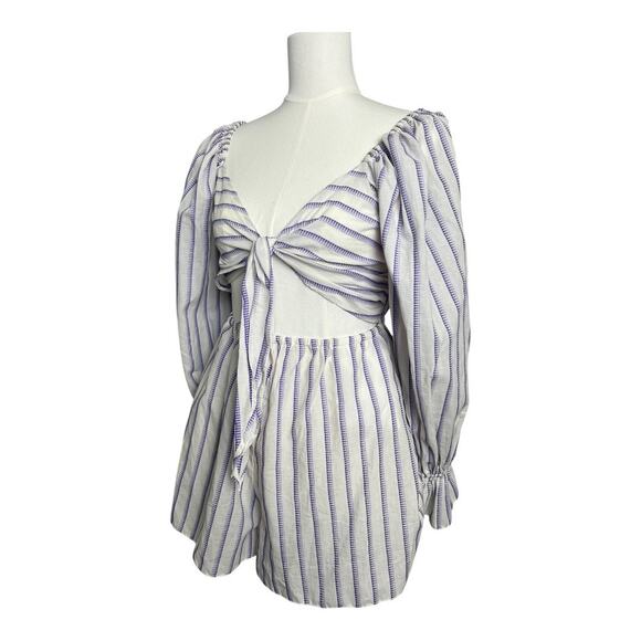 NWT Topshop Striped Romper Womens Playsuit Keyhole Tie front Pinup Smocked - Picture 2 of 10